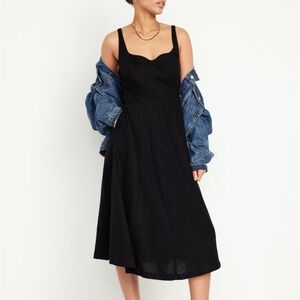 Fit & Flare Linen-Blend Midi Dress